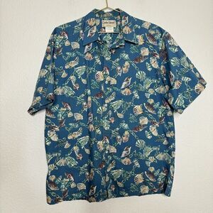 Cooke Street Hawaiian Shirt Men Large Tropical Seashell Blue Short Sleeve Button